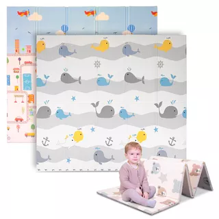Сгъваема детска подложка inSPORTline Michlino 150x180x1,2 см - Zvířátka abc/Zvířatka louka - Město/Velryby
