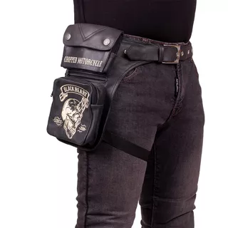 Мото чанта за бедро W-TEC Black Heart Devil Skull Black кожена