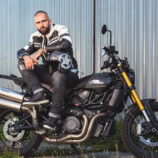 Мъжко кожено мотояке W-TEC Esbiker - черен с бежови ивици