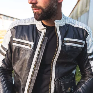 Мъжко кожено мотояке W-TEC Esbiker - черен с бежови ивици