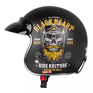 Мото каска W-TEC Kustom Black Heart - Ride Culture, матово черно
