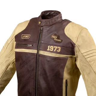 Мъжко кожено мото яке W-TEC Retro - черен-кафяв-бежов
