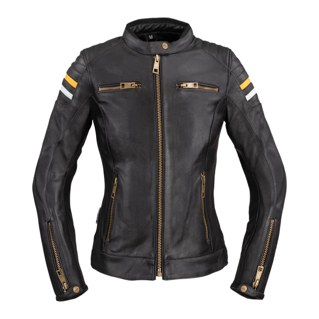 Дамско кожено мото яке W-TEC Stripe Lady - черен - черен