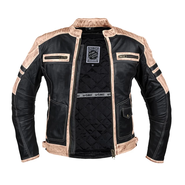 Мъжко кожено мотояке W-TEC Esbiker - черен с бежови ивици