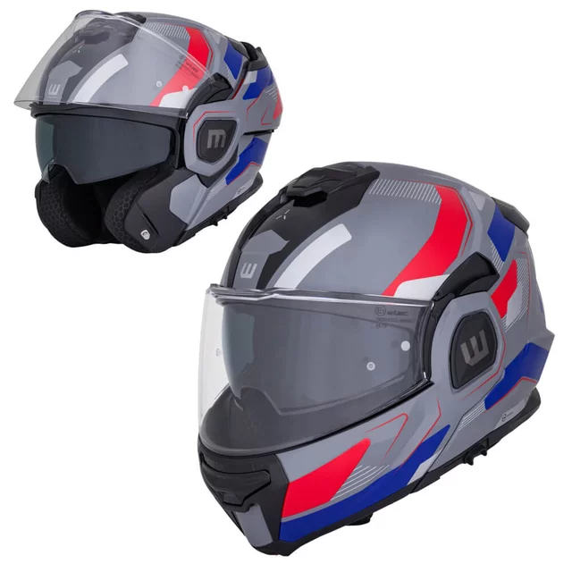 Отваряема мото каска W-TEC Zoroz P/J - Metallic Grey - Glossy Tricolor