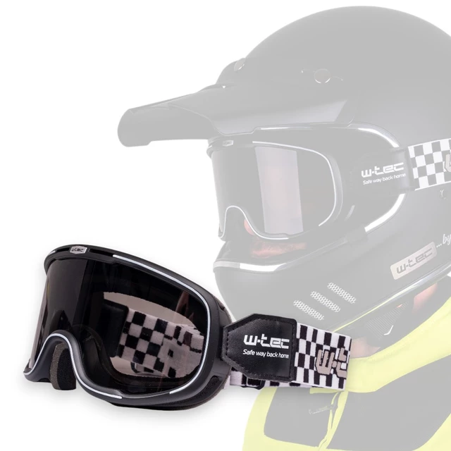 Винтидж мото очила W-TEC Chesster - Черен - šachovnice