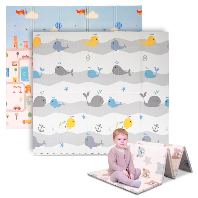 Сгъваема детска подложка inSPORTline Michlino 150x180x1,2 см - Zvířátka abc/Zvířatka louka - Město/Velryby