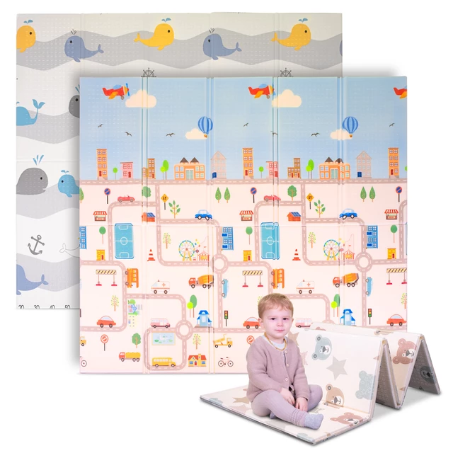 Сгъваема детска подложка inSPORTline Michlino 180x200x1,2 см - Město/Velryby - Město/Velryby