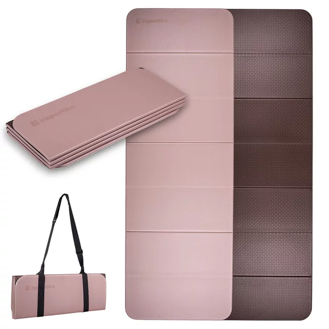 Сгъваема постелка за упражнения inSPORTline Misette 180 × 61 × 0,8 см - син-черен - bamboo beige-hnědá