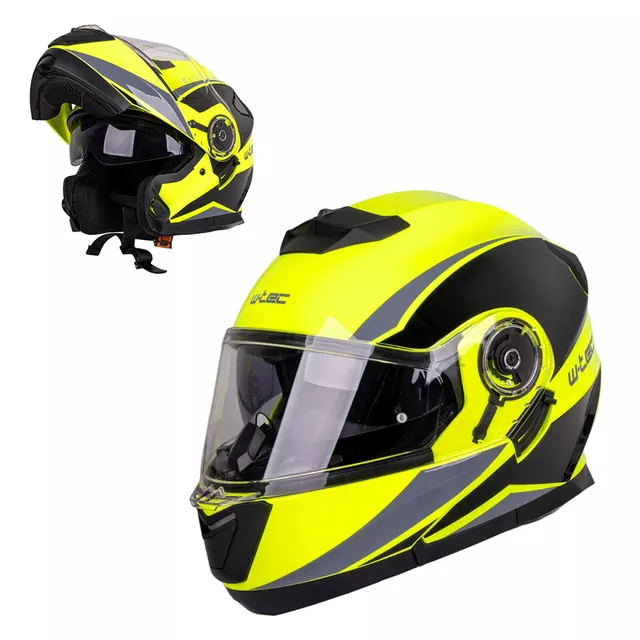 Мото каска W-TEC Banelmeda - šedo-černo-fluo žlutá