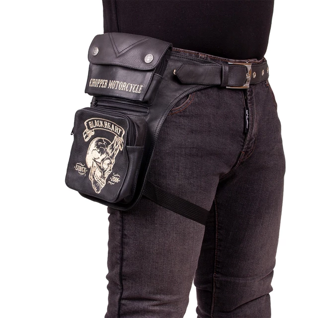 Мото чанта за бедро W-TEC Black Heart Devil Skull Black кожена