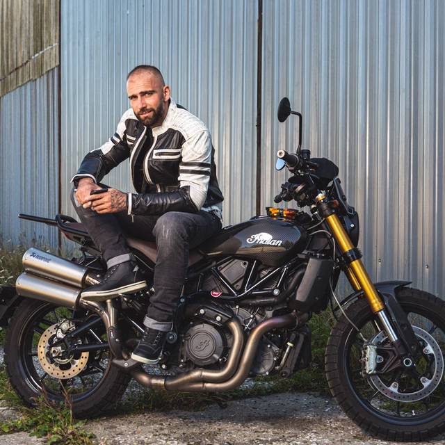 Мъжко кожено мотояке W-TEC Esbiker - черен с бежови ивици
