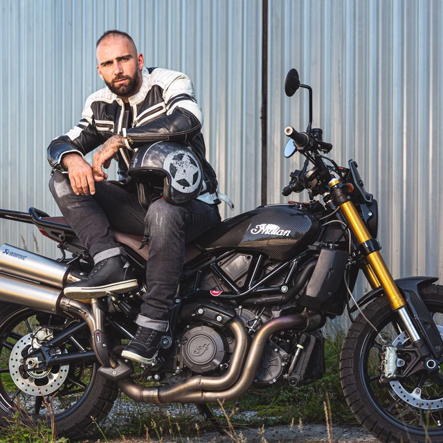 Мъжко кожено мотояке W-TEC Esbiker - черен с бежови ивици