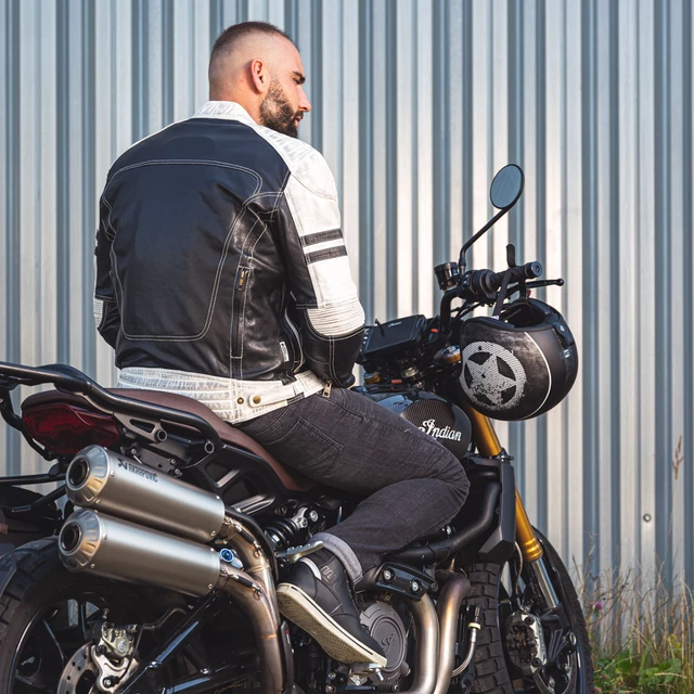 Мъжко кожено мотояке W-TEC Esbiker - черен с бежови ивици