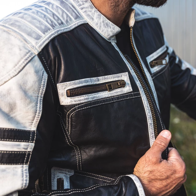 Мъжко кожено мотояке W-TEC Esbiker - черен с бежови ивици