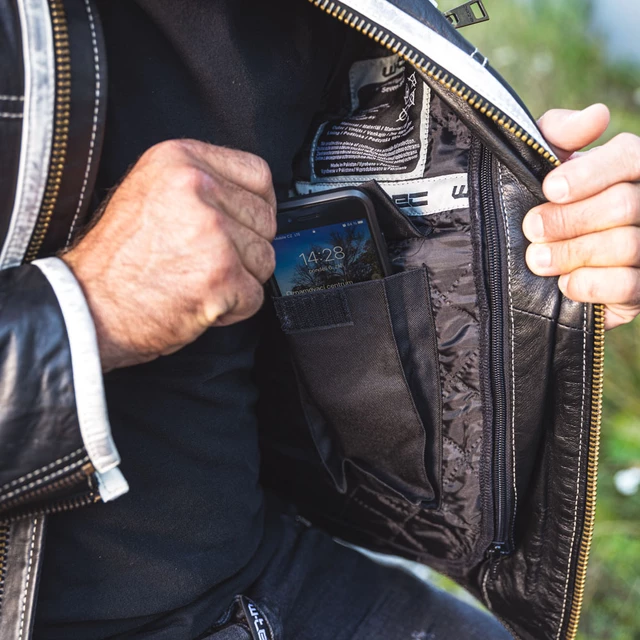 Мъжко кожено мотояке W-TEC Esbiker - черен с бежови ивици