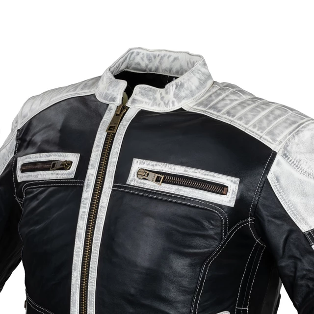 Мъжко кожено мотояке W-TEC Esbiker - черен с бежови ивици