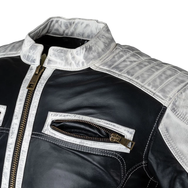 Мъжко кожено мотояке W-TEC Esbiker - черен с бежови ивици