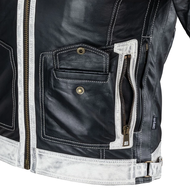 Мъжко кожено мотояке W-TEC Esbiker - черен с бежови ивици