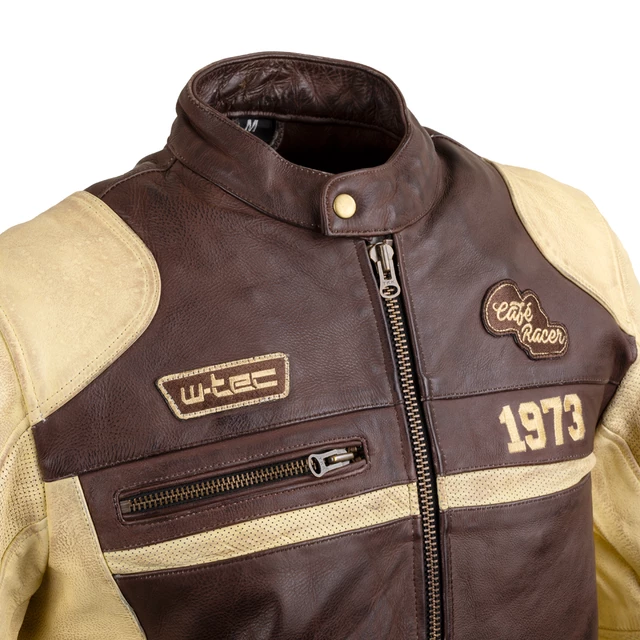Мъжко кожено мото яке W-TEC Retro - черен-кафяв-бежов