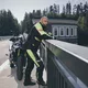 Мъжки мото панталони W-TEC Spirital - черен/оранжев
